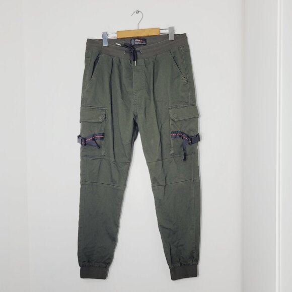 Urban ID Men's Green Straight Cut Skinny Drawstring Cargo Jogger Pants Large - Picture 1 of 15
